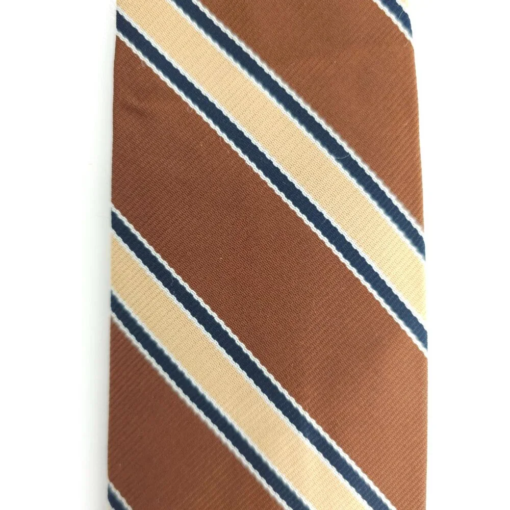 McCurdy's Men Necktie Striped Polyester Brown Blue Beige Size 57x3 - NWOT